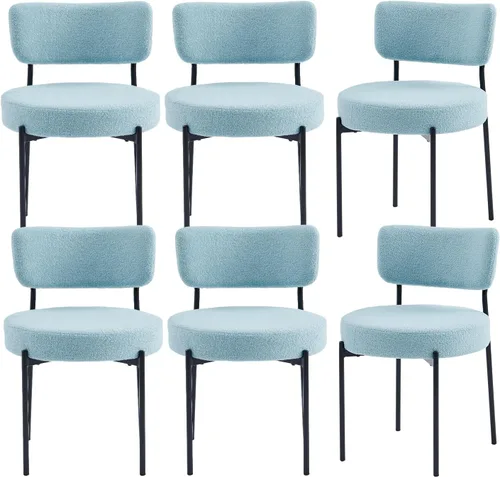 Miniatura 15 de Boucle - Juego de 2 sillas de comedor modernas de mediados de siglo con respaldo curvado y marco de metal, sillas de comedor tapizadas redondas
