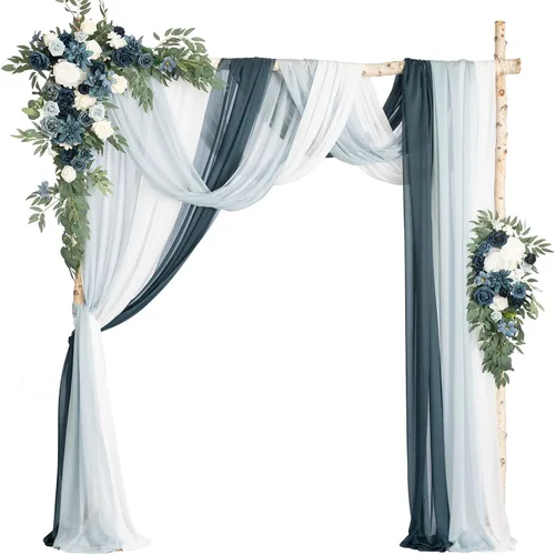 Ling's moment Kit de flores de arco de boda con cortinas transparentes, arreglos florales artificiales azul polvoriento y azul marino para telón de