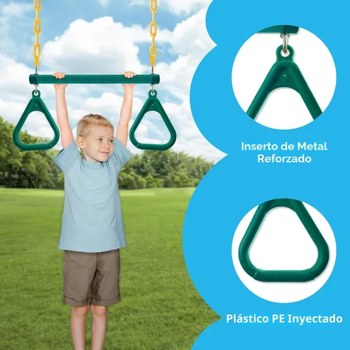 Miniatura 5 de TURFEE Juego de 3 columpios surtidos, incluye 1 barra de trapecio de anillos de gimnasio y 2 columpios con cadena recubierta de plástico, accesorios