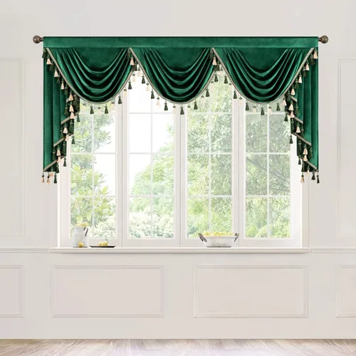 Miniatura 12 de VOGOL Cenefa de cortinas de terciopelo grueso para dormitorio, cenefas de cascada de lujo con aislamiento térmico dorado para sala de estar formal