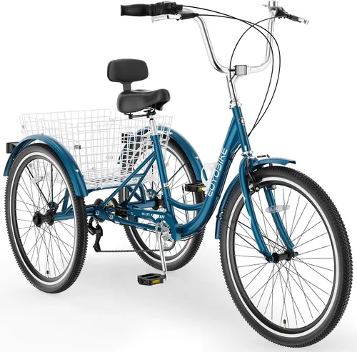 Miniatura 8 de MOONCOOL Triciclos para adultos de 3 ruedas y 7 velocidades, triciclos para adultos de 20/24/26 pulgadas, bicicleta de 3 ruedas con cesta para Plume