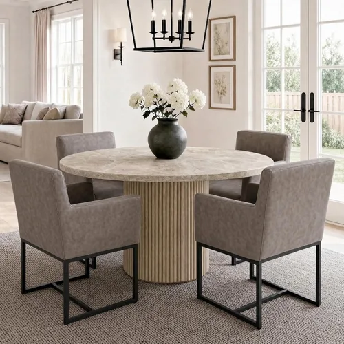Miniatura 9 de HNY Juego de 6 sillas de comedor tapizadas modernas de mediados de siglo con brazos, sillas decorativas de lino con marco de metal con acabado Marco
