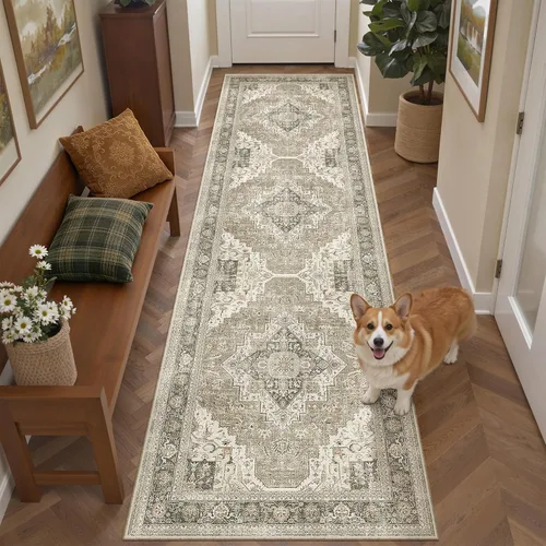 Miniatura 46 de Roxstand Alfombras de 2,44 x 3,05 m para sala de estar, alfombra vintage lavable con respaldo antideslizante, alfombra grande resistente a manchas