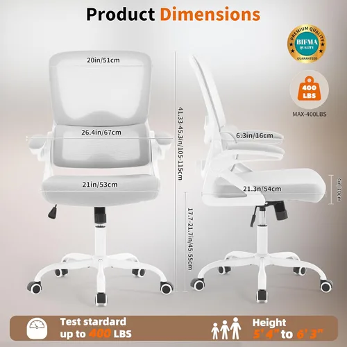 Miniatura 3 de Silla de oficina ergonómica, silla de oficina de malla con soporte lumbar, silla de escritorio de respaldo medio con brazos abatibles, cómoda silla