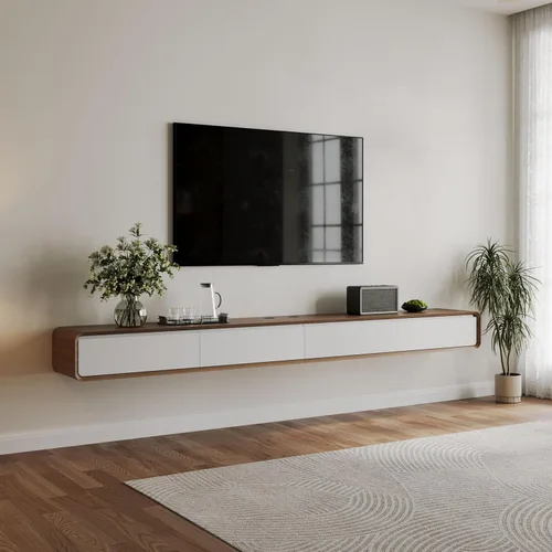 Miniatura 21 de POVISON - Soporte de TV flotante minimalista totalmente ensamblado, moderno centro de entretenimiento montado en la pared con 3 puertas abatibles