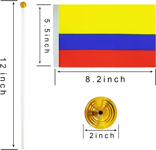 Miniatura 2 de ZXvZYT Bandera de Colombia - Bandera colombiana de escritorio, pequeñas banderas de mesa colombianas para oficina con base de soporte (12 unidades)