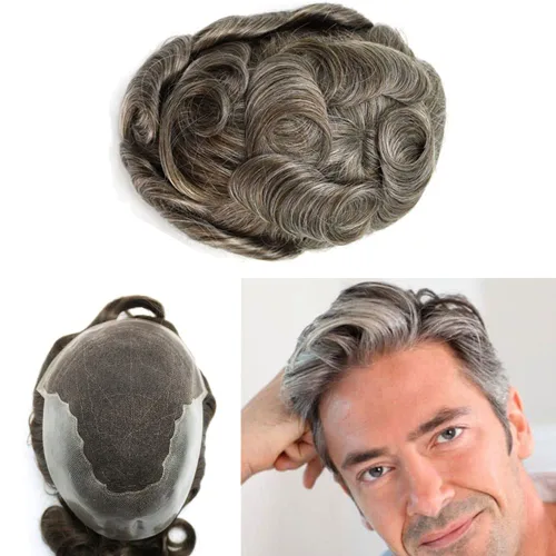 Miniatura 73 de Mens Toupee Swiss Lace Mens Hair Piece Sistema de reemplazo de cabello para hombres Toupee para hombres Cabello humano nudo blanqueado protesis
