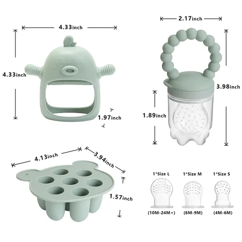 Miniatura 3 de Juego de alimentador de frutas y alimentos 3 en 1 para bebés, molde de paletas de leche materna con bandeja congeladora, juguete para aliviar