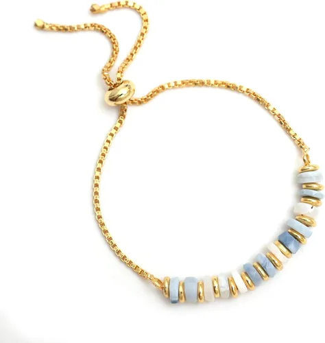 Miniatura 34 de Natural Heishi Beads With Spacers Slider Bracelet Gemstone Healing Jewelry With 14k Yellow Gold Plated 8- Inch Adjustable Length