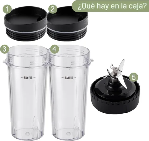 Miniatura 5 de Equust Juego de 5 tazas de repuesto para licuadora Ninja de una sola porción de 16 onzas con tapas Sip & Seal, cuchilla extractora de 6 aletas
