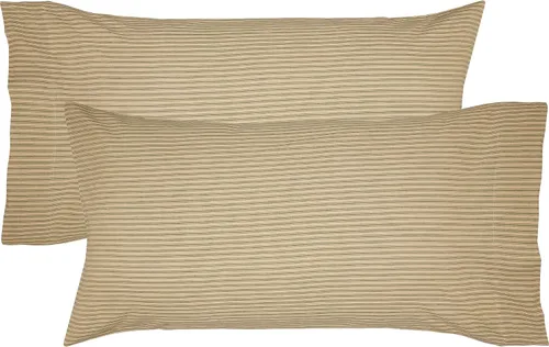 Miniatura 4 de Juego de 2 fundas de almohada de algodón a rayas color caqui y marrón