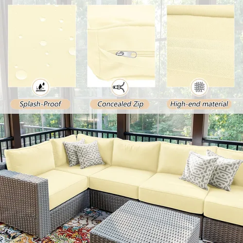 Miniatura 4 de Patelai 14 fundas impermeables para cojines de patio al aire libre, de 24 x 24 pulgadas, a prueba de rayos UV, fundas de asiento seccionales
