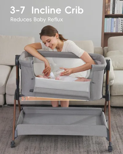 Miniatura 2 de Cuna para bebé - Cuna para dormir al lado de la cama, Cunas al lado de la cama 3-en-1 para bebé, Cuna con movimiento, con colchón cómodo, ruedas