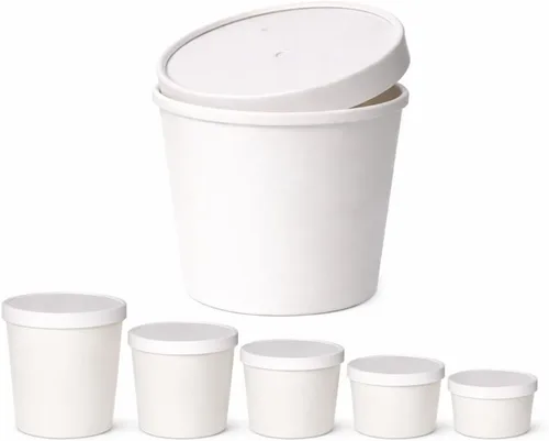 Miniatura 6 de Cuencos de sopa de papel kraft ecológicos Vasos desechables de papel kraft con tapa Contenedores marrones – Tazas de sopa ideales