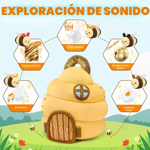 Miniatura 2 de Juguetes para bebés de 6 a 12 meses - Juguete infantil de colmena con 5 abejas sensoriales, animales de peluche, crujido, sonajero, espejo y música