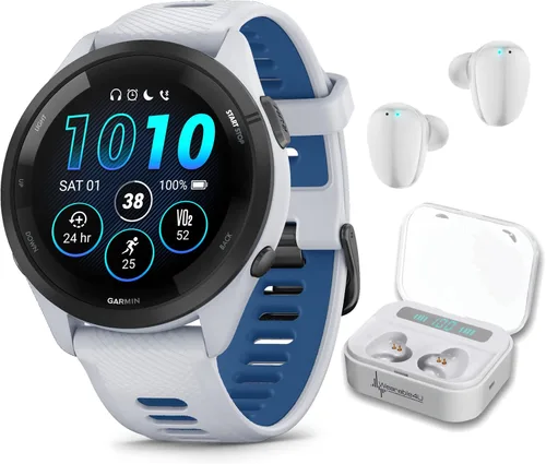 Miniatura 8 de Garmin Forerunner 265 Music GPS Reloj inteligente para correr de 46 mm, Aqua con pantalla táctil AMOLED de 1.3 pulgadas y auriculares negros