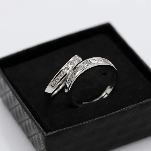 Miniatura 6 de Uloveido - Juego de 2 anillos de compromiso ajustables para él y ella con diseño de corazón a juego, regalo de boda para parejas LB018