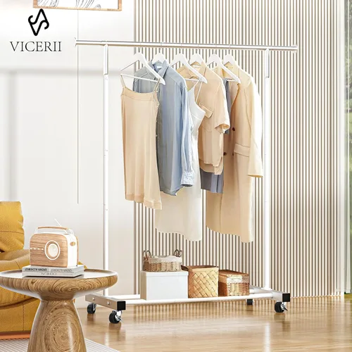 Miniatura 2 de VICERII Perchero de ropa resistente de 55.51 pulgadas con ruedas y estante inferior, perchero con ruedas y estante inferior, percheros de ropa