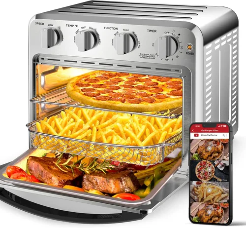 Geek Chef - Combo de horno tostador con freidora de aire, hornos tostadores de 16QT de 5 en 1 para encimera, horno de convección con freidora de