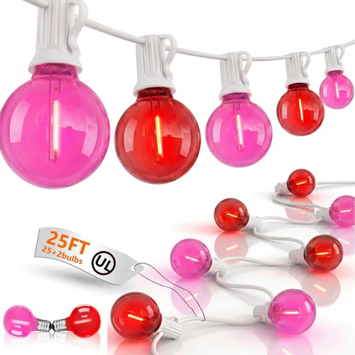 Miniatura 21 de Guirnalda de luces LED para exteriores, G40, de 25 pies, impermeable, con 27 bombillas inastillables, luces colgantes de decoración de Navidad al