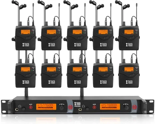 Miniatura 7 de XTUGA RW2080 - Sistema de monitoreo inalámbrico en el oído con 6 Bodypacks, Sistema IEM de diseño mono UHF de doble canal con 40 frecuencias, 91