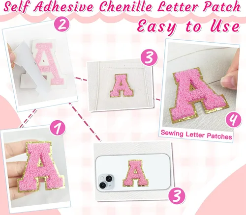 Miniatura 3 de 156 parches de letras de felpilla autoadhesivas, calcomanías de letras de lentejuelas de 2 pulgadas para bolsas de cuero, laptop, funda de teléfono