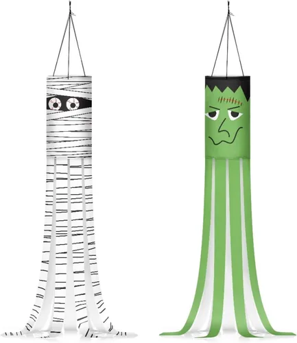 Mummy Windsock - Calcetines de viento suaves e impermeables con bandera de Halloween, 2 piezas, lavables a máquina, secado rápido, bandera colgante