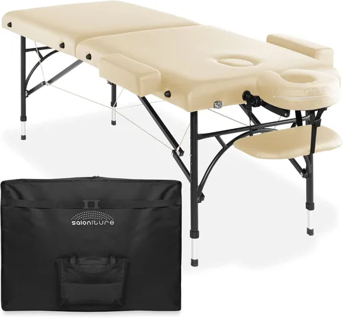 Miniatura 10 de Saloniture Mesa de masaje profesional portátil y ligera con patas de aluminio, incluye reposacabezas, soporte facial, reposabrazos y funda