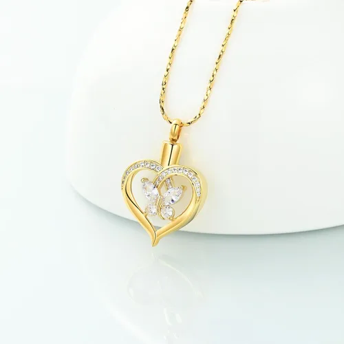 Miniatura 46 de Imrsanl Collares de urna de mariposa para mujeres y niñas, joyería de cremación con piedra natal, colgante para cenizas humanas, medallón