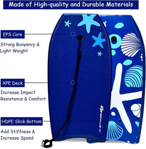 Miniatura 3 de Goplus Tabla de cuerpo ligera de 41/37/33 pulgadas para playa, tabla de surf con núcleo EPS, cubierta XPE, parte inferior lisa de HDPE, correa