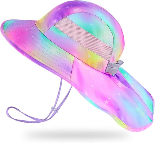 Miniatura 101 de Sombrero de sol para niños, protección UV, unicornio, verano, playa, jugar con ala ancha, solapa para el cuello para niñas y niños