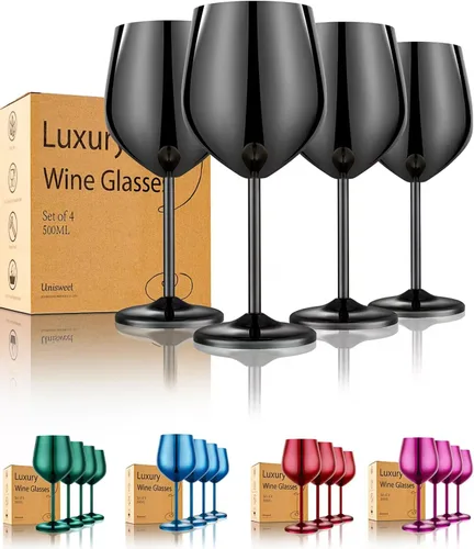 Miniatura 11 de UNISWEET Juego de 4 copas de vino de acero inoxidable irrompibles azules de 18 oz, copas de vino únicas de metal para exteriores, viajes, camping