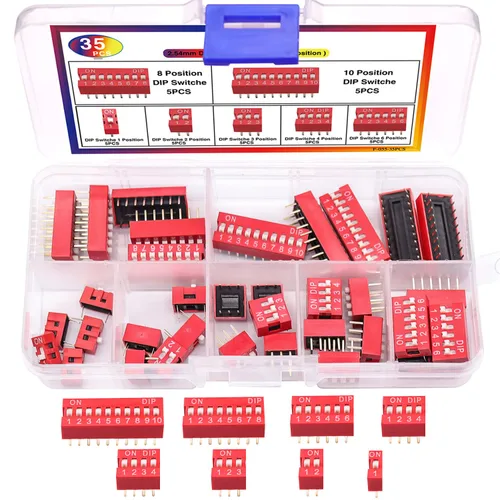 Miniatura 7 de Taiss Juego surtido de 35 interruptores de inmersión de doble fila, 1, 2, 3, 4, 6, 8, 10 posiciones, 0.100 in, montaje en PCB, interruptor DIP