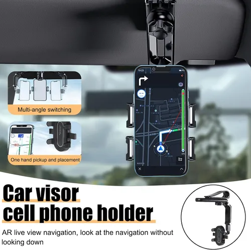 Miniatura 5 de Soporte de teléfono para visera solar, soporte retráctil giratorio de 360°, soporte para teléfono celular de automóvil, clip de montaje de teléfono
