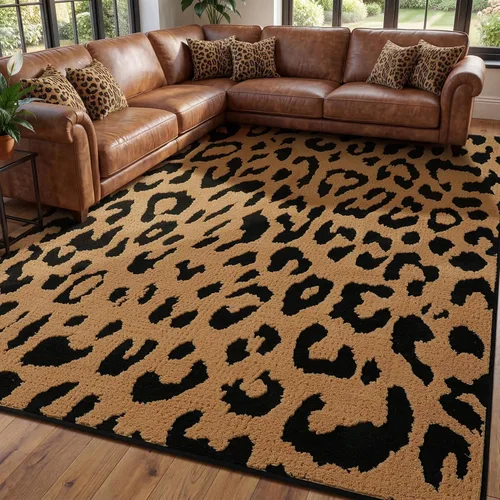 YIHOUSE Alfombras de leopardo de 6 x 9 pies, alfombra suave de felpa lavable de pelo alto y bajo, antideslizante, no desprende pelusa, alfombra de