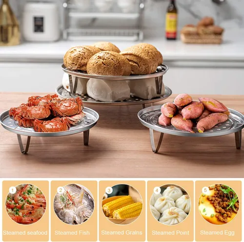 Miniatura 2 de Paquete de 5 estantes de vapor de acero inoxidable con patas desmontables para hornear cocinar, cocinar al vapor