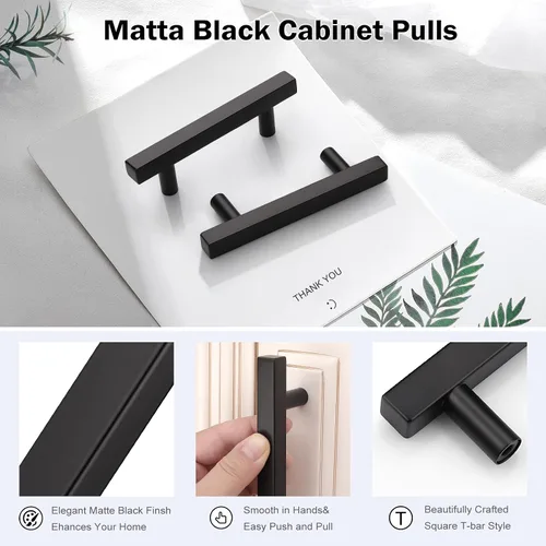 Miniatura 2 de KNOBWELL - Paquete de 5 tiradores modernos de acero inoxidable para puertas de armarios, cajones de cocina, baño, distancia entre agujeros 2.52 Negro
