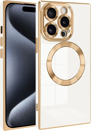 Miniatura 13 de Funda magnética para iPhone 15 compatible con Magsafe, TPU suave plateado a prueba de rayones con lente totalmente cubierta compatible con carga