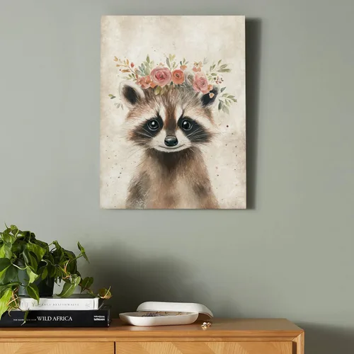 Miniatura 3 de Bonito mapache impreso para pared, póster retro de retrato de animales, divertido mapache con corona, pintura de granja, bosque, animales