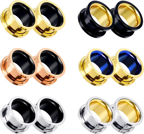 Miniatura 2 de Stuppendux 4 pares6 pares de dilatadores de oreja de acero inoxidable con doble acampanado para dilatadores de oreja, aretes expansores de carne