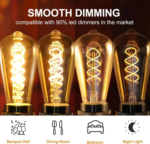 Miniatura 5 de ST64 Bombillas LED E26 Vintage Edison, vidrio ámbar claro, regulable, 4 W (equivalente a 40 W) 300 lúmenes, 2500 K blanco cálido, diseño de ámbar