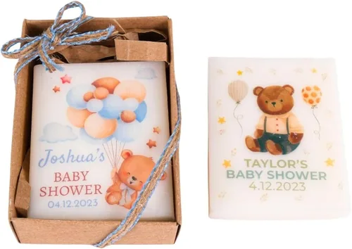 Miniatura 24 de Paquete de 10 decoraciones para baby shower de Happy Times Favors, regalos para baby shower, jabón mini vegano personalizado hecho a mano con aroma