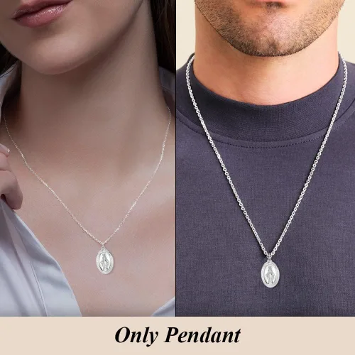 Miniatura 4 de Auriga Fine Jewelry Colgante de plata de ley 925 chapado en rodio sólido de medalla milagrosa (L-1.514in, W-0.793in), regalo para mujer, Metal, No