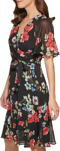 Miniatura 2 de DKNY Vestido ajustado y acampanado con cuello en V para mujer
