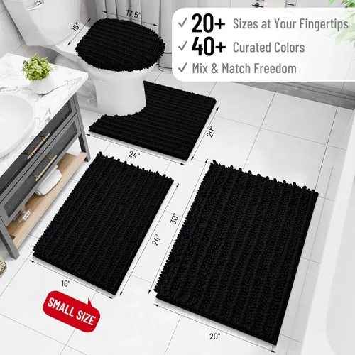 Miniatura 2 de Arotive - Alfombra de baño de lujo de chenilla, extra suave, gruesa, absorbente, esponjosa, antideslizante, se puede lavar y secar a máquina, Negro