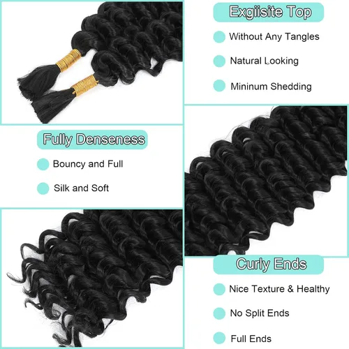 Miniatura 3 de Mezcla de cabello humano para trenzar, cabello sintético rizado bohemio para trenzar, trenzas bohemias de 16 pulgadas, 4 paquetes de 110g/paquete