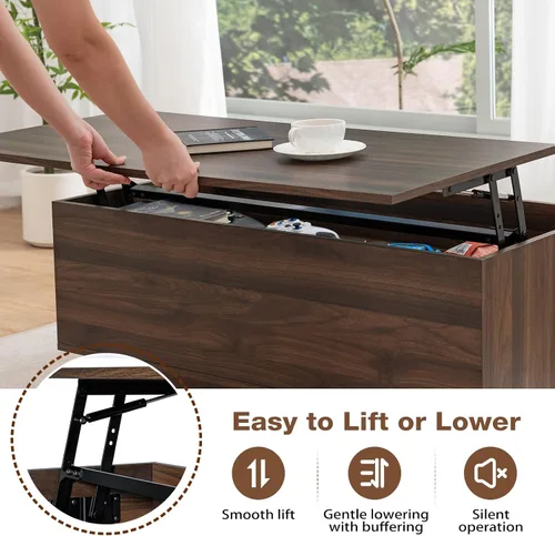 Miniatura 4 de HOMMPA Mesa de centro moderna con tapa elevable con almacenamiento para sala de estar, mesa de centro LED, mesa de comedor de madera con 2 cajones