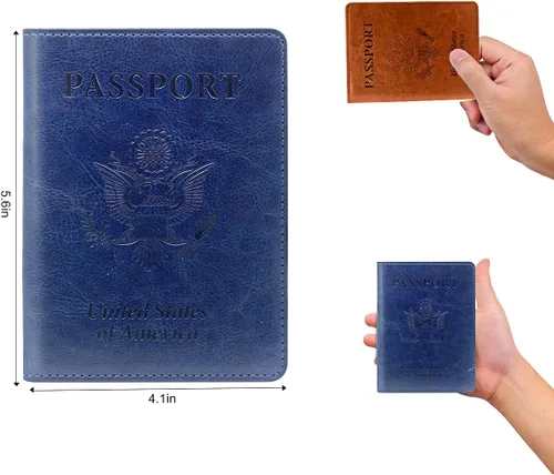Miniatura 5 de Combo de soporte para pasaporte, pasaporte y tarjetero de vacunación, marrón + azul oscuro