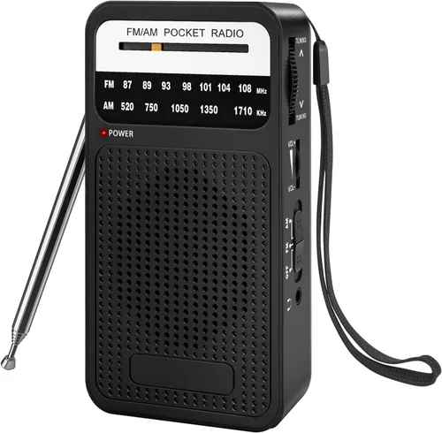 Radio portátil AM FM con la mejor recepción, radio transistor Goodes con altavoz fuerte, funciona con 2 baterías AA, conector de auriculares para