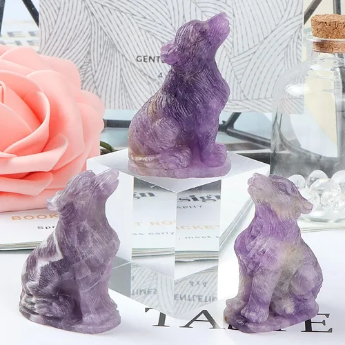 Miniatura 3 de Estatua de lobo de cristal de amatista de 2 pulgadas, estatua de lobo tallado, escultura de lobo tallado, decoración de regalos